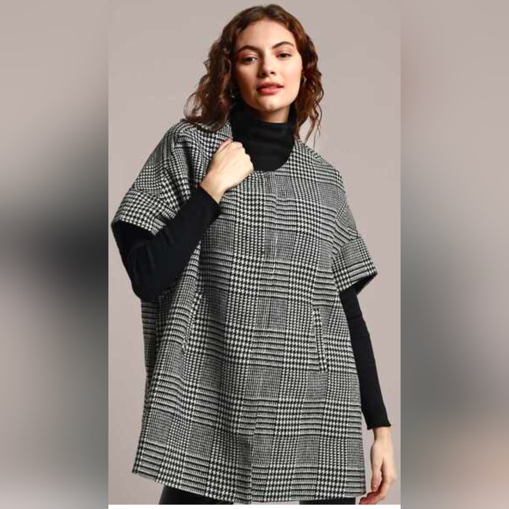ChouYatou Checked Longline Women Cardigan Black & White Sizes Small & X-Large